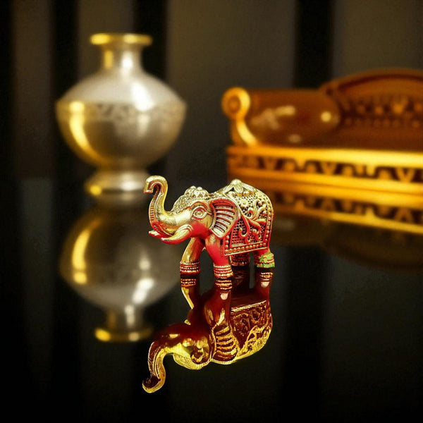 Light Weighted Pure Brass Elephant Statue | Feng Shui & Vastu Decor for Home & Office | Handcrafted Brass Elephant Figurine (Yellow, 2 Inch)