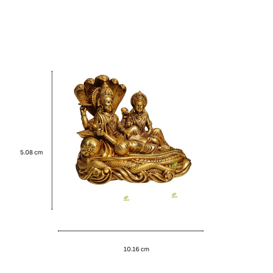 Pure Brass Vishnu Laxmi Murti | Hindu Temple Idol for Daily Puja & Rituals | Traditional Puja Murti for Home & Office (Yellow, 4.2 Inch)