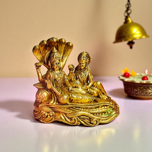 Light Weighted Brass Vishnu Laxmi Idol for Temple | Traditional Puja Murti for Home & Office | Spiritual Decor for Mandir & Gifting (Yellow, 2 Inch)