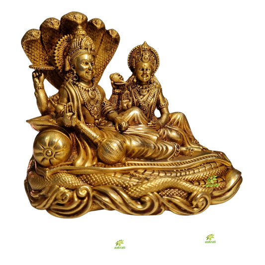 Pure Brass Vishnu Laxmi Murti | Hindu Temple Idol for Daily Puja & Rituals | Traditional Puja Murti for Home & Office (Yellow, 4.2 Inch)
