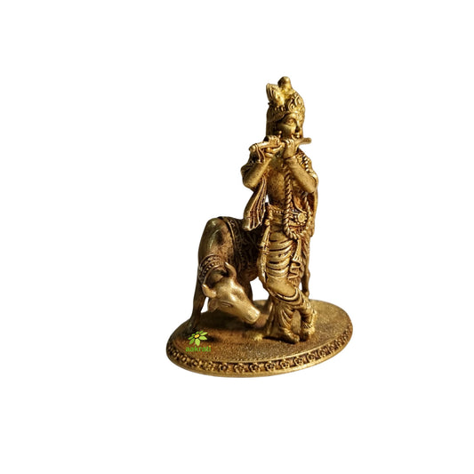 Pure Brass Krishna Idol for Temple | Handcrafted Murti for Puja & Home Mandir | Light Weighted Brass Krishna Murti for Mandir (Yellow, 3 Inch)