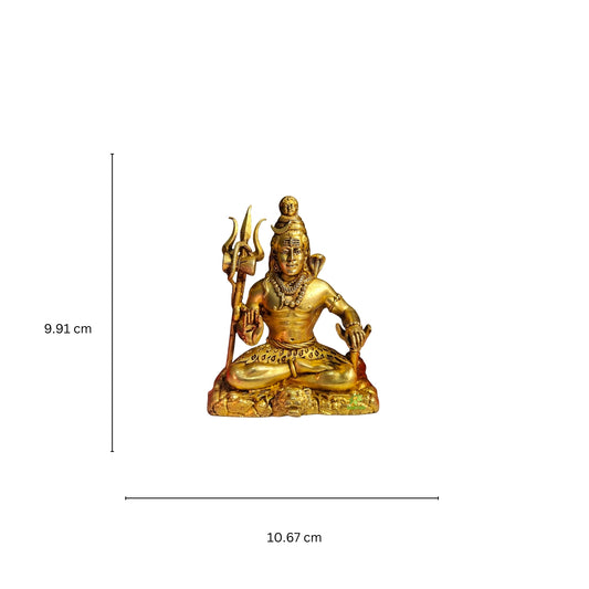 Brass Mahadev Idol for Mandir | Shiva Statue for Meditation & Rituals | Hindu God Mahadev Idol for Spiritual Decor (Yellow, 3 Inch)