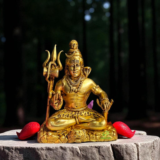 Brass Mahadev Idol for Mandir | Shiva Statue for Meditation & Rituals | Handcrafted Brass Shiva Statue (Yellow, 3.3 Inch)