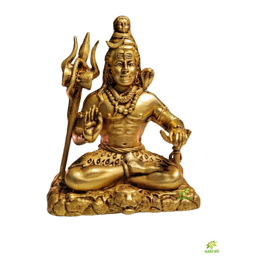 Brass Mahadev Idol for Mandir | Shiva Statue for Meditation & Rituals | Handcrafted Brass Shiva Statue (Yellow, 3.3 Inch)