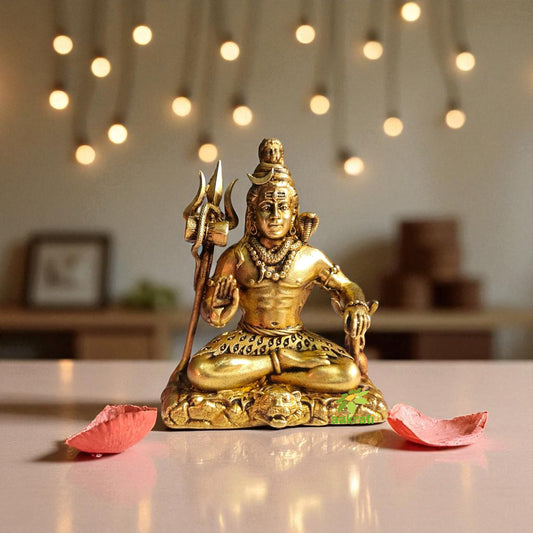 Brass Mahadev Idol for Mandir | Shiva Statue for Meditation & Rituals | Hindu God Mahadev Idol for Spiritual Decor (Yellow, 3 Inch)