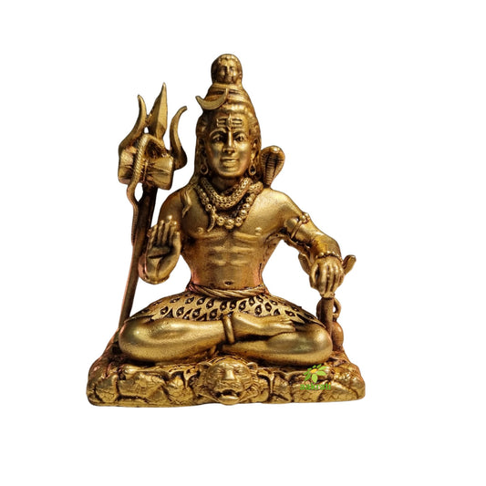 Brass Mahadev Idol for Mandir | Shiva Statue for Meditation & Rituals | Hindu God Mahadev Idol for Spiritual Decor (Yellow, 3 Inch)