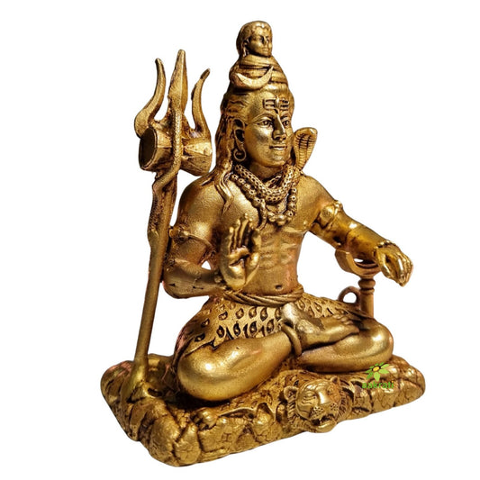 Pure Brass Lord Shiva Idol for Temple | Mahadev Murti for Home Puja & Mandir Decor | Hindu God Mahadev Idol for Spiritual Decor (Yellow, 4.2 Inch)