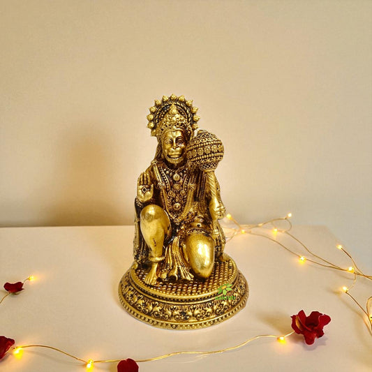 Pure Brass Hanuman Idol for Temple | Bajrangbali Murti for Home Puja & Mandir Decor | Traditional Puja Idol for Daily Rituals (Yellow, 4 Inch)