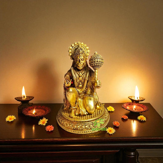 Pure Brass Hanuman Idol for Temple | Bajrangbali Murti for Home Puja & Mandir Decor | Traditional Puja Idol for Daily Rituals (Yellow, 3.5 Inch)