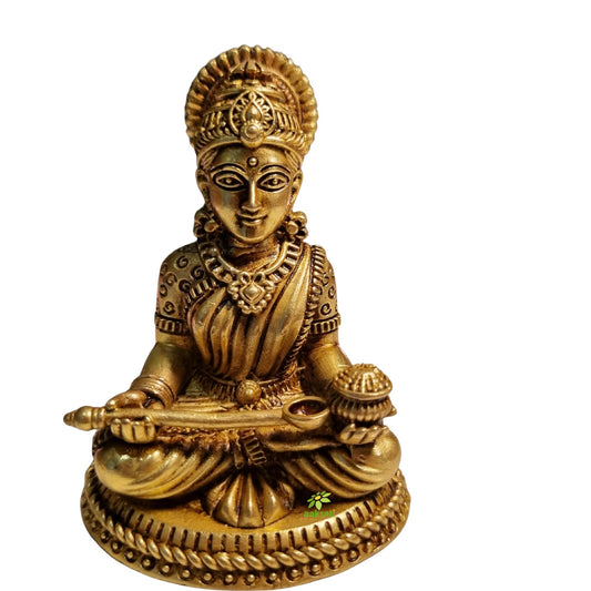 Pure Brass Goddess Annapurna Idol for Temple | Devi Murti for Home Puja & Mandir Decor | Religious Statue for Kitchen & Mandir (Yellow, 3 Inch)
