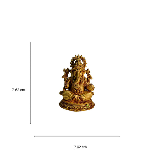 Handcrafted Brass Ganesh Idol | Antique Finish Ganesha Statue for Home Decor & Pooja | Brass Lord Ganesha Idol (Yellow, 3 Inch)