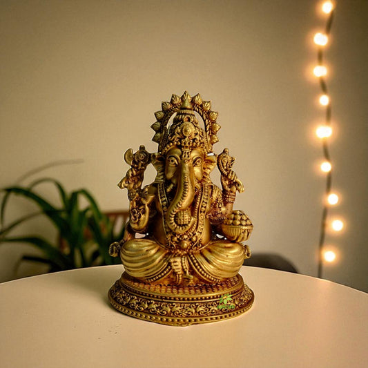Handcrafted Brass Ganesh Idol | Antique Finish Ganesha Statue for Home Decor & Pooja | Brass Lord Ganesha Idol (Yellow, 3 Inch)