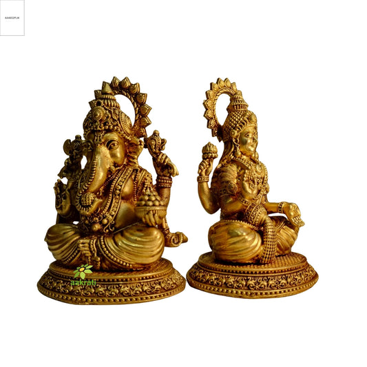 Pure Brass Laxmi Ganesh Murti | Decorative Idol for Temple & Festive Gifting | Light Weighted Lakshmi Ganesh Brass Idol Set (Yellow, 3 Inch)