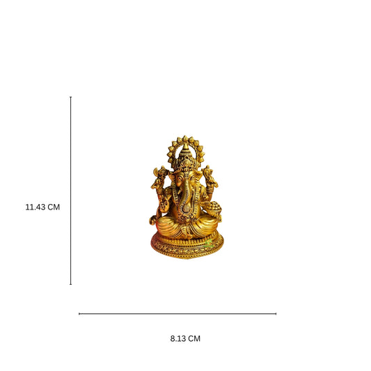 Decorative Brass Ganapati Statue | Ethnic Hindu God Figurine for Diwali & Daily Pooja | Brass Vinayaka Idol (Yellow, 4.5 Inch)