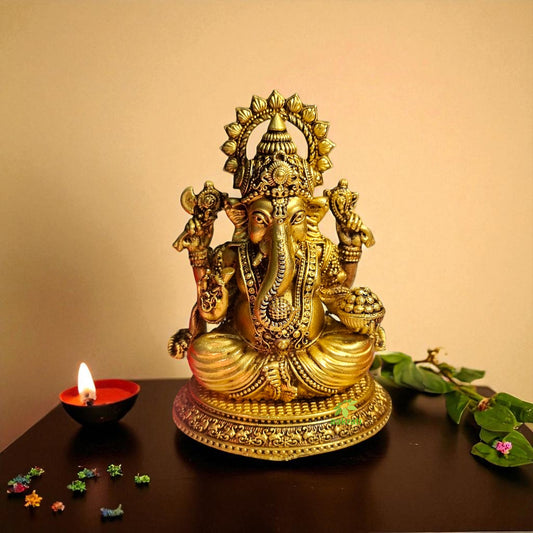 Decorative Brass Ganapati Statue | Ethnic Hindu God Figurine for Diwali & Daily Pooja | Brass Vinayaka Idol (Yellow, 4.5 Inch)