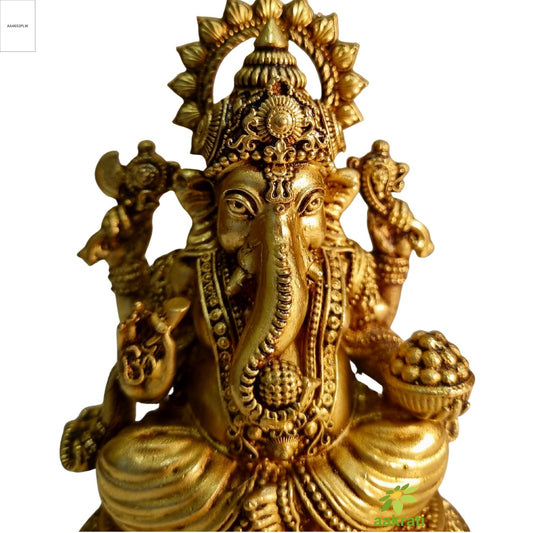 Decorative Brass Ganapati Statue | Ethnic Hindu God Figurine for Diwali & Daily Pooja | Brass Vinayaka Idol (Yellow, 4.5 Inch)