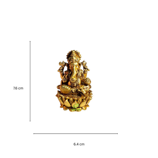 Decorative Brass Ganapati Statue | Ethnic Hindu God Figurine for Diwali & Daily Pooja | Light Weighted Ganesh (Yellow, 3 Inch)