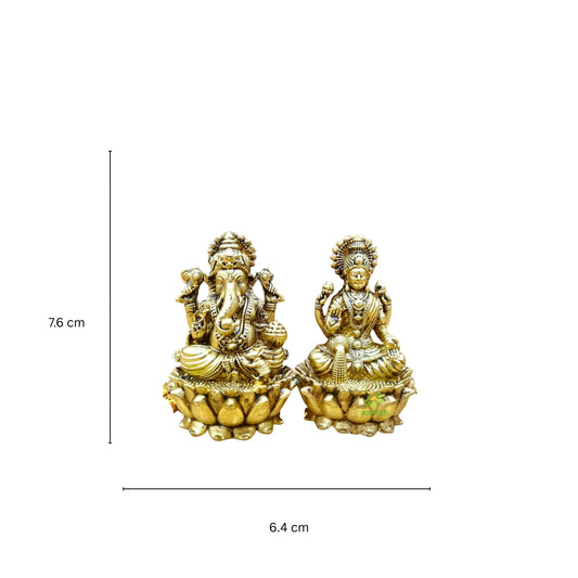 Light Weighted Lakshmi Ganesh Idol Set in Brass | Hindu Puja Murti for Home Temple & Gifting | Temple Statue for Diwali & Rituals (Yellow, 3 Inch)