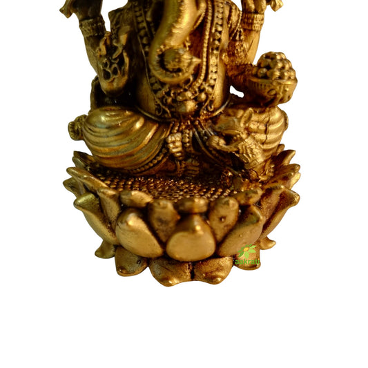 Decorative Brass Ganapati Statue | Ethnic Hindu God Figurine for Diwali & Daily Pooja | Light Weighted Ganesh (Yellow, 3 Inch)