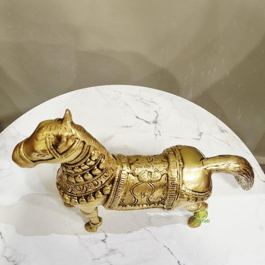 "Pure Brass Horse Statue Table Decor | "Premium Brass Horse Figurine | Table decor (Yellow 9 inch)