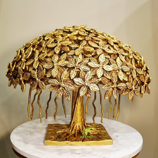 "Pure Brass Tree Table Decor | "Luxury Brass Tree Table Sculpture | "Premium Brass Tree Figurine | (Yellow 12 inch) Aakrati