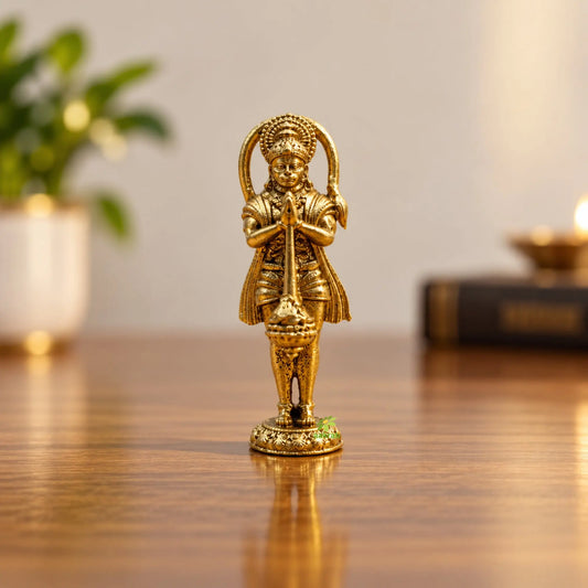 Brass Standing Hanuman Murti | Lord Hanuman Idol for Home, Office, Temple | Hanuman Ji Idol (Yellow, 2.5 Inches)
