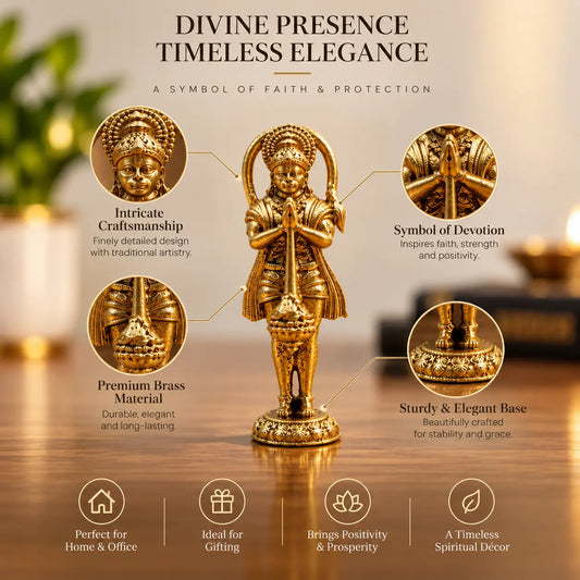 Brass Standing Hanuman Murti | Lord Hanuman Idol for Home, Office, Temple | Hanuman Ji Idol (Yellow, 2.5 Inches)