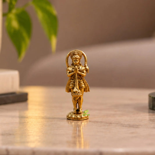 Brass Standing Hanuman Idol for Home Temple | Lord Hanuman Bajrangbali Murti | Pooja & Decoration (Yellow, 2 Inches)