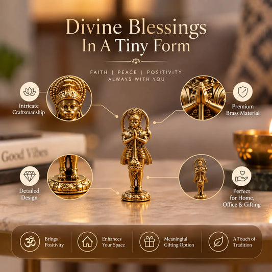 Brass Standing Hanuman Idol for Home Temple | Lord Hanuman Bajrangbali Murti | Pooja & Decoration (Yellow, 2 Inches)