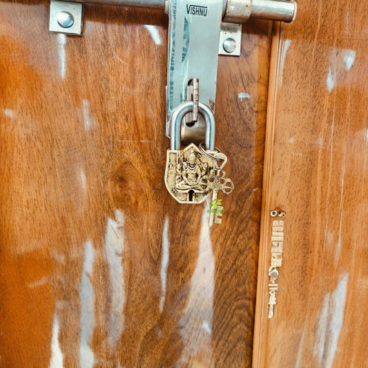 Brass Shiva Engraved Padlock with 2 Keys | Intricately Engraved Lock for Home Décor & Spiritual Gifting | Handcrafted Brass Padlock