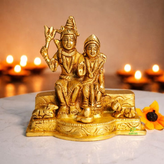 Brass Shiva Parvati Idol | Traditional Hindu Murti for Housewarming | Traditional Brass Shiva Parvati Murti (Yellow, 4.5 Inches)