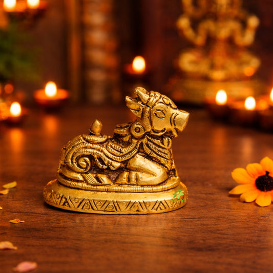 Brass Nandi Idol for Home Pooja | Traditional Brass Nandi Murti | Nandi Idol (Yellow, 1.5 Inches)