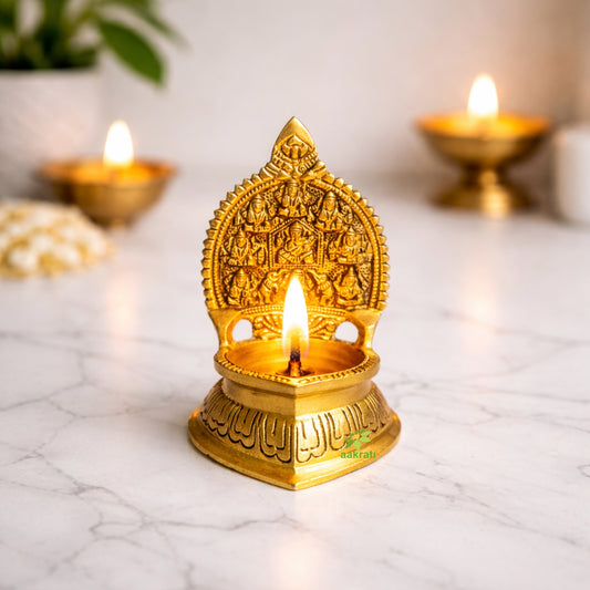 Brass Ashta Lakshmi Diya for Pooja | Ideal for Daily Worship & Festivals | Brass Ashta Lakshmi Diya Lamp (Yellow, 5 Inches)