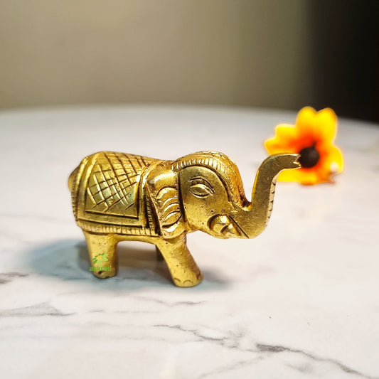 Brass Elephant Pair for Home Décor | Handcrafted Pair of Decorative Elephants | Brass Elephant Pair (Yellow, 1.5 Inches)