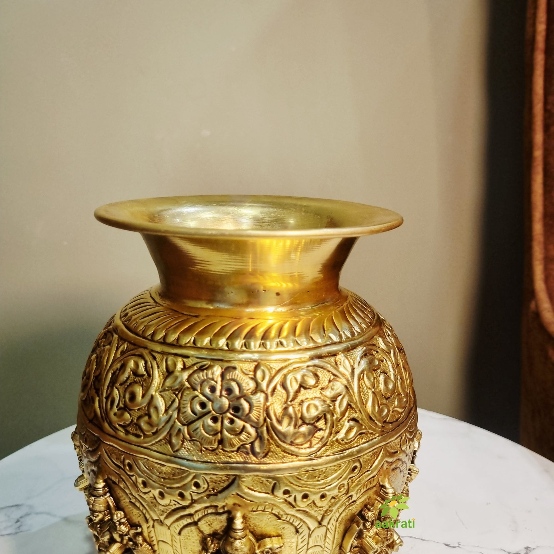 Brass Ashtalakshmi Kalash | 8 Lakshmi Devi Engraved Puja Kalash | Puja Kalash (Yellow, 7 Inch) Aakrati