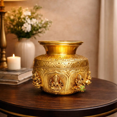 Ashtalakshmi Brass Kalash for Pooja | Designer Brass Kalash | Brass Ashtalakshmi Kalash (Yellow, 5.2 Inches) Aakrati