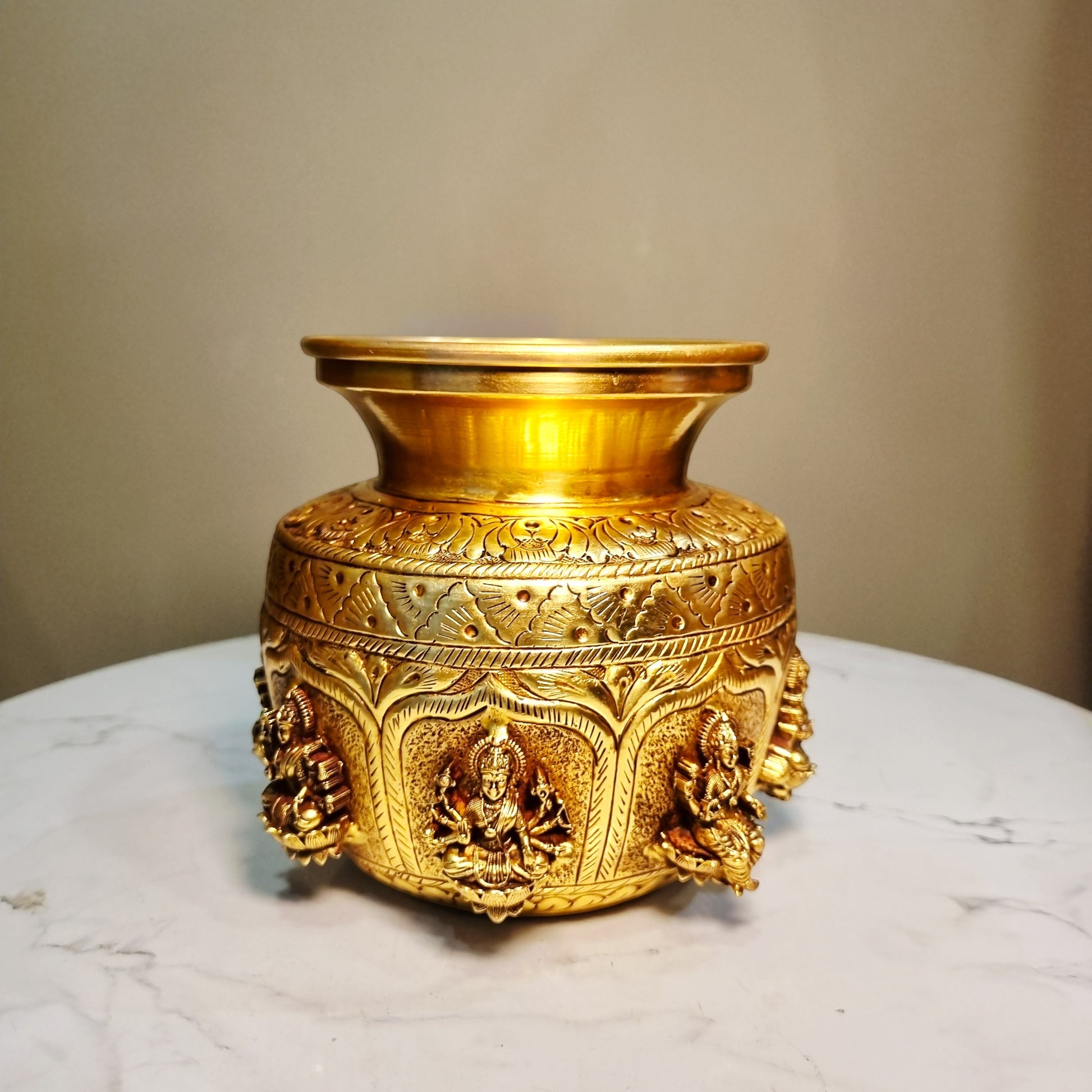 Ashtalakshmi Brass Kalash for Pooja | Designer Brass Kalash | Brass Ashtalakshmi Kalash (Yellow, 5.2 Inches) Aakrati