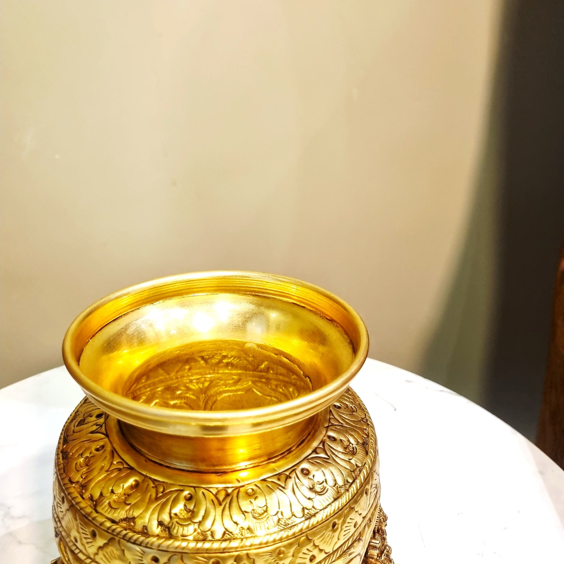 Ashtalakshmi Brass Kalash for Pooja | Designer Brass Kalash | Brass Ashtalakshmi Kalash (Yellow, 5.2 Inches) Aakrati