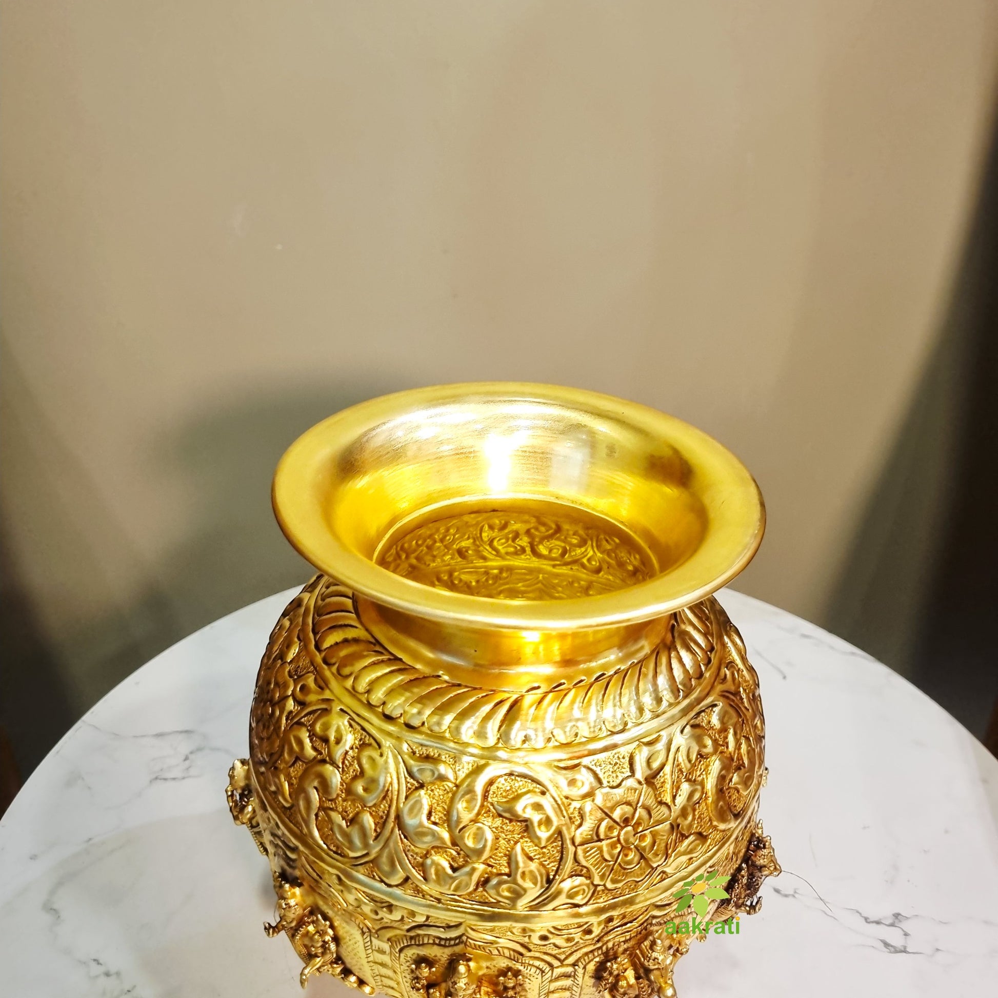 Dashavatar Brass Kalash for Pooja | Brass Dashavatar Puja Kalash | Traditional Hindu Puja Vessel (Yellow, 7 Inches) Aakrati