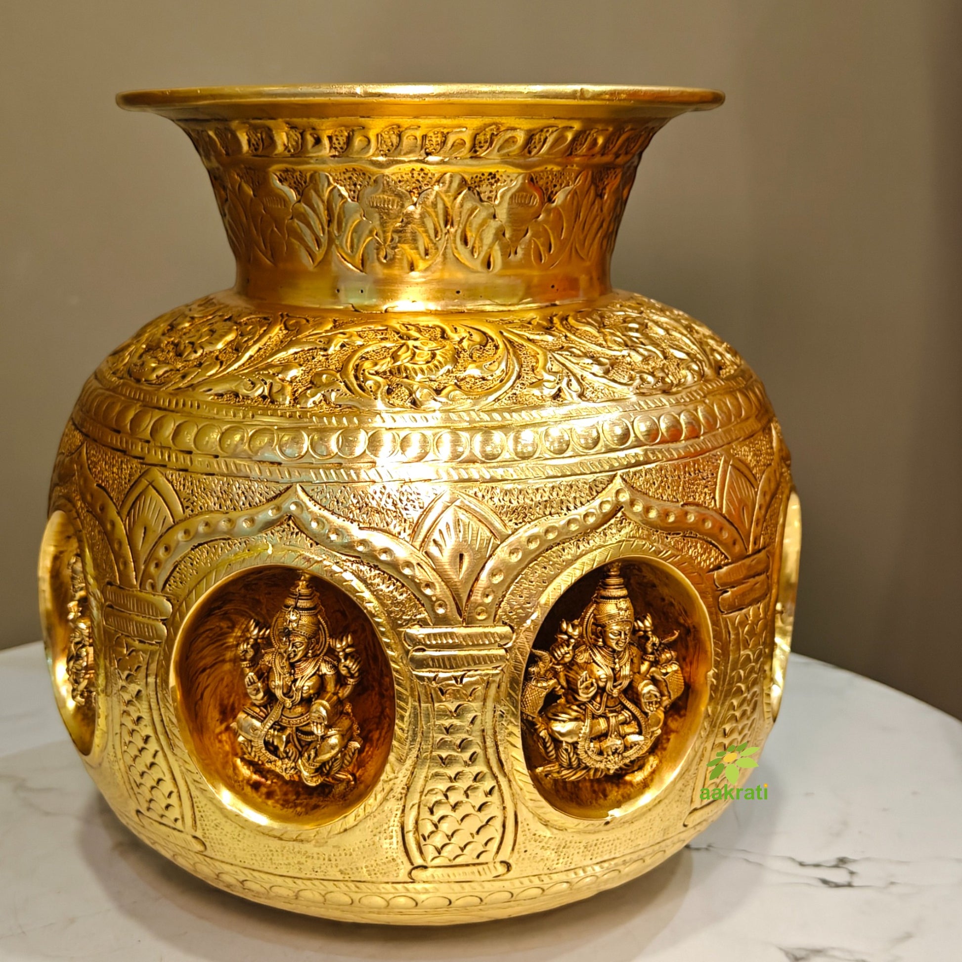 Brass Ashtalakshmi Puja Kalash | Traditional Brass Pooja Kalash | Pure Brass Kalash (Yellow, 7 Inches) Aakrati