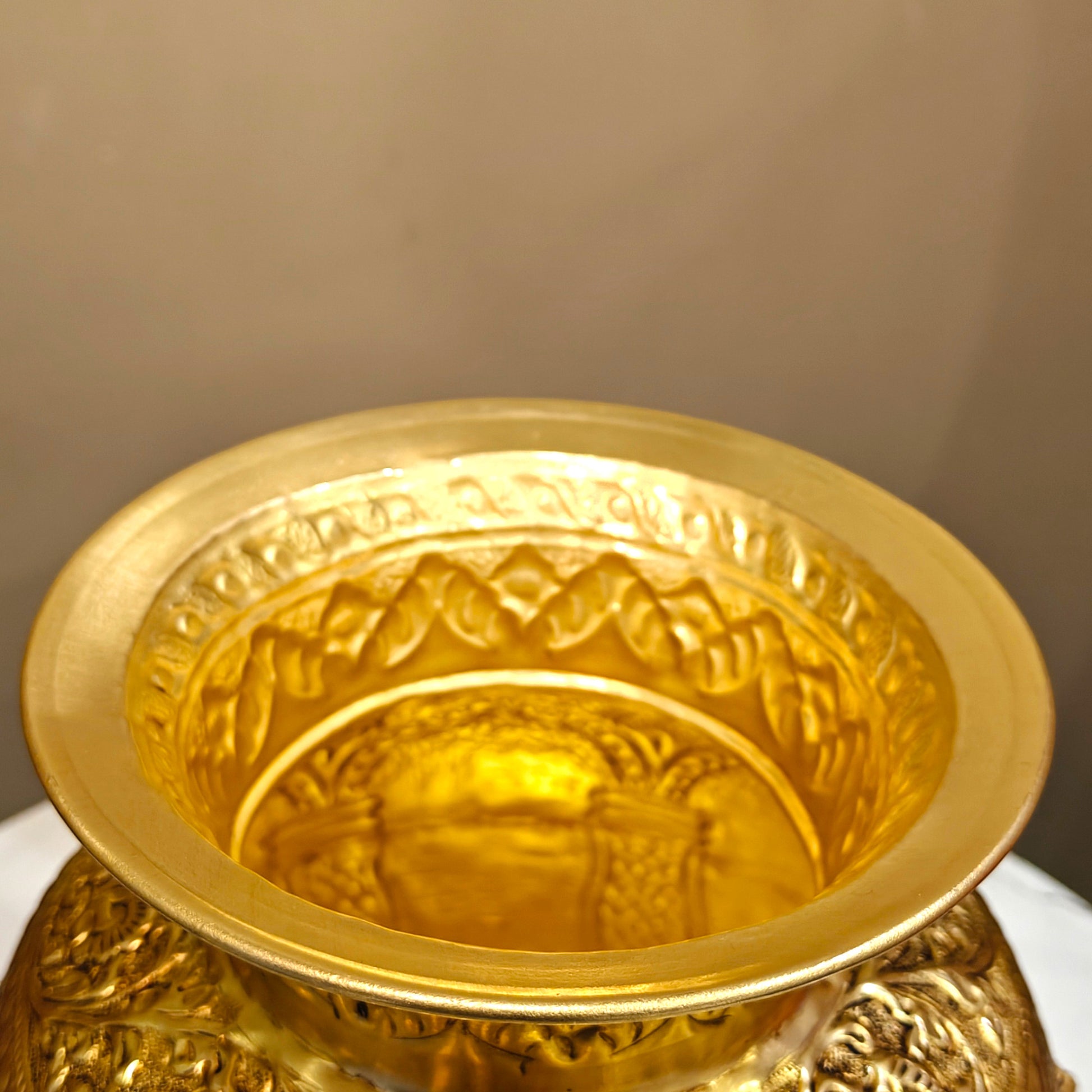 Brass Ashtalakshmi Puja Kalash | Ashtalakshmi Engraved Puja Kalash | Ashtalakshmi Kalash for Pooja (Yellow, 7.3 Inches) Aakrati