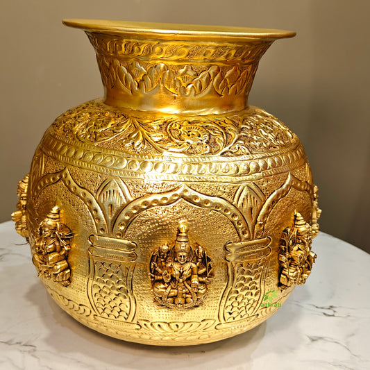 Brass Ashtalakshmi Kalash for Pooja | Auspicious Puja Kalash for Hindu Rituals | Brass Ashtalakshmi Kalash (Yellow, 9 Inches) Aakrati