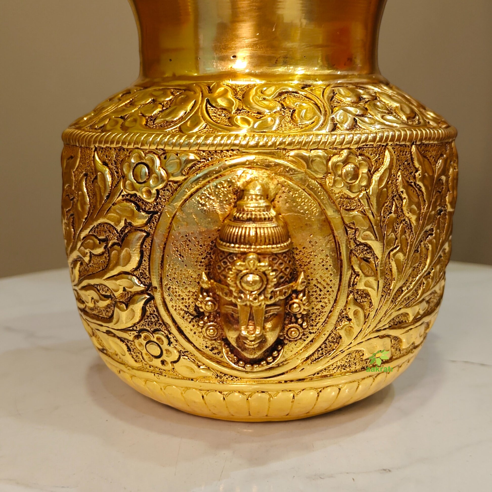 Brass Tirupati Balaji Mukha Puja Kalash | Spiritual Puja Pot for Mandir & Temple | Balaji Puja Kalash (Yellow, 5 Inches) Aakrati