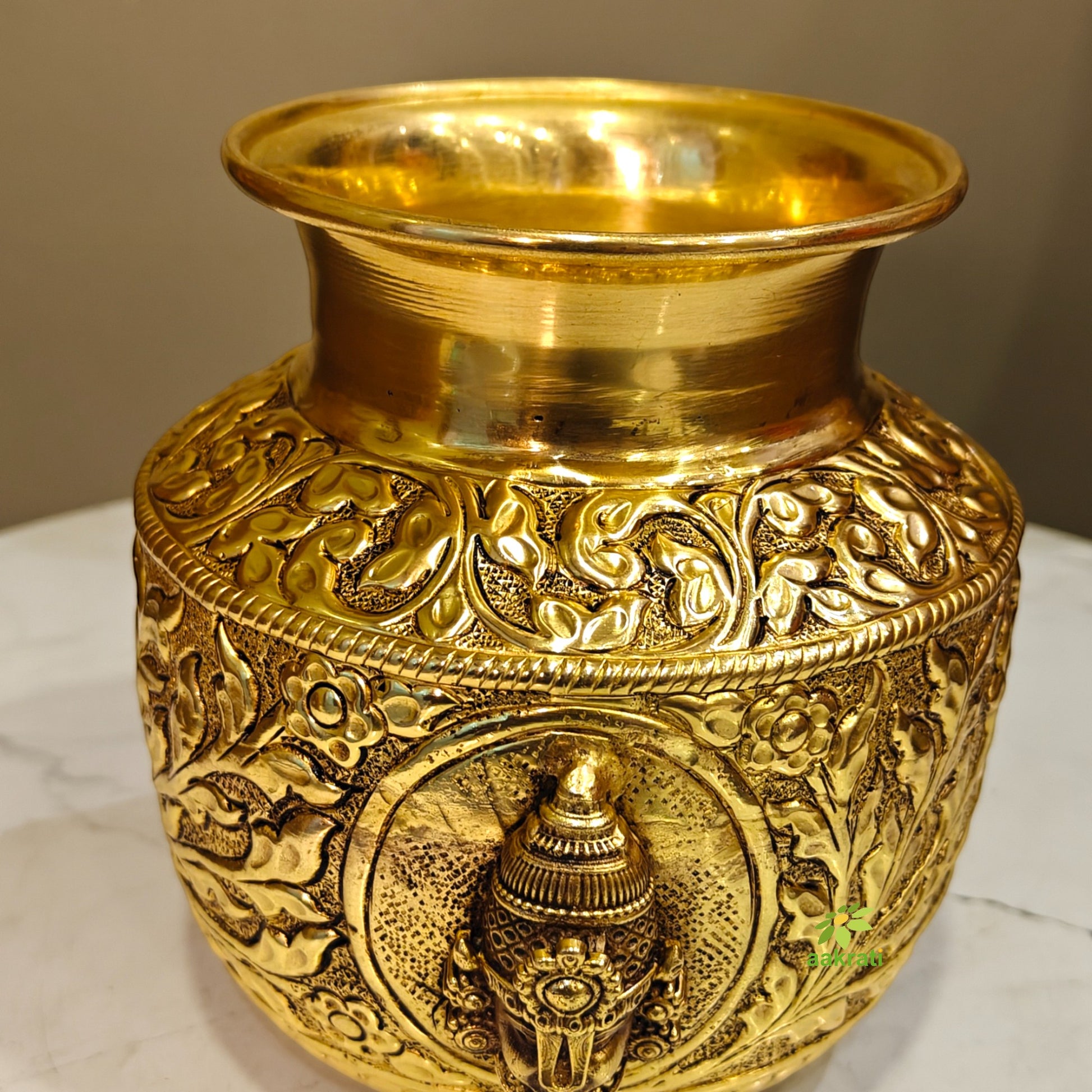 Brass Tirupati Balaji Mukha Puja Kalash | Spiritual Puja Pot for Mandir & Temple | Balaji Puja Kalash (Yellow, 5 Inches) Aakrati