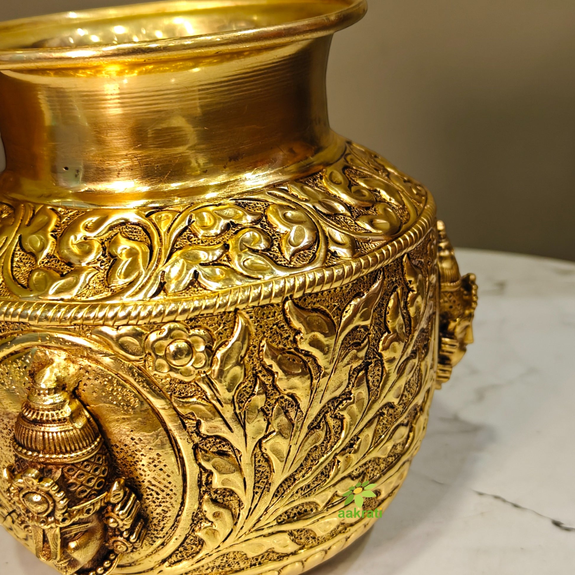 Brass Tirupati Balaji Mukha Puja Kalash | Spiritual Puja Pot for Mandir & Temple | Balaji Puja Kalash (Yellow, 5 Inches) Aakrati