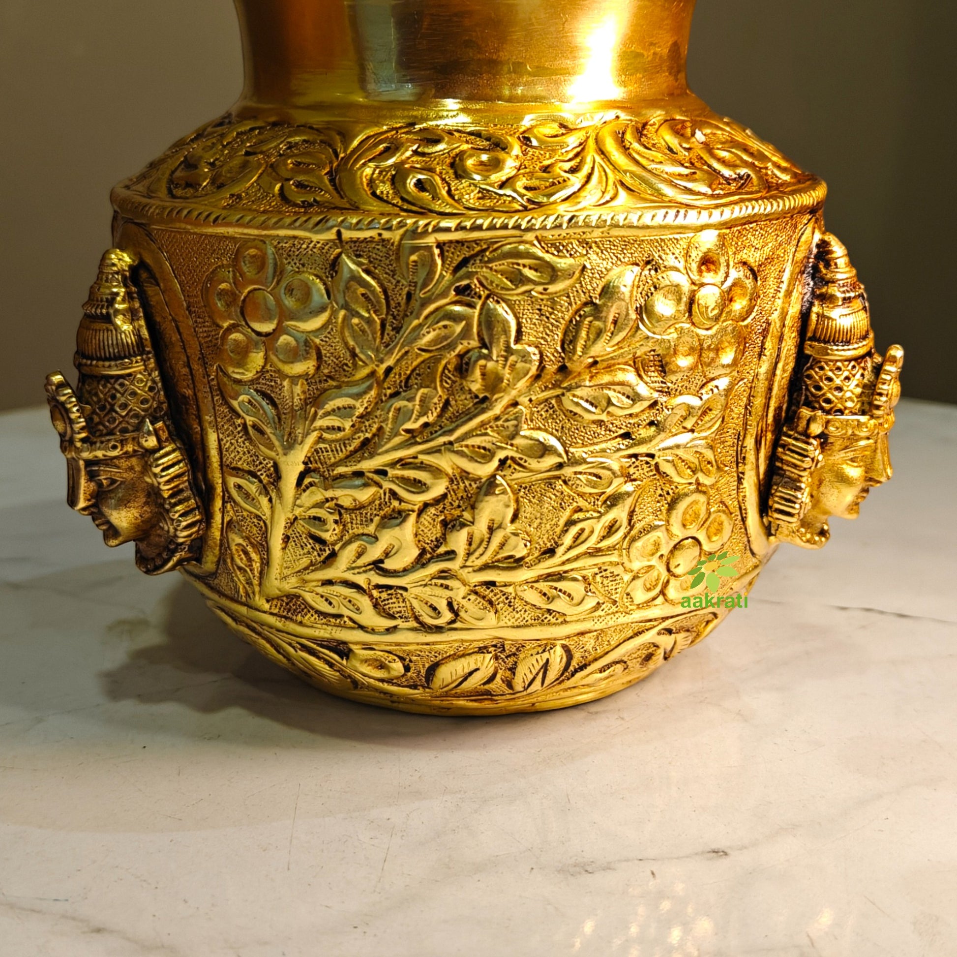 Brass Tirupati Balaji Face Pooja Kalash | Ideal Gift for Diwali & Housewarming | Brass Puja Kalash (Yellow, 5.5 Inches) Aakrati