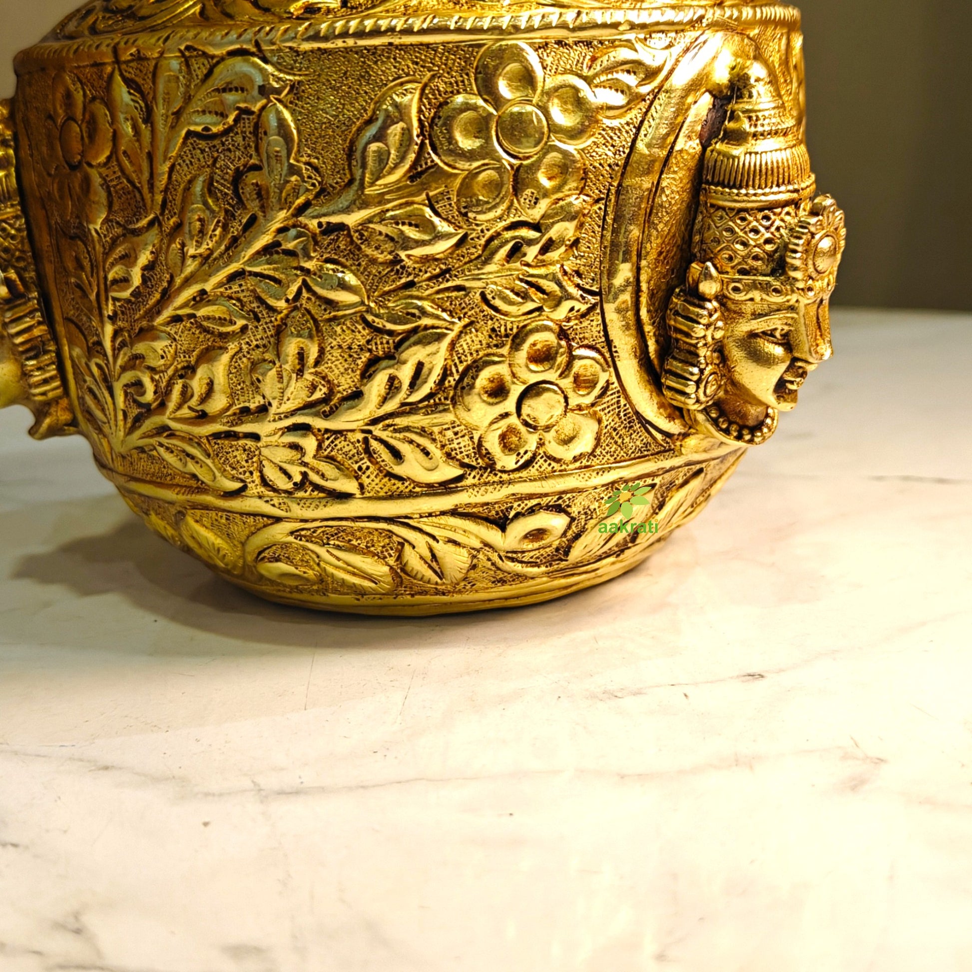 Brass Tirupati Balaji Face Pooja Kalash | Ideal Gift for Diwali & Housewarming | Brass Puja Kalash (Yellow, 5.5 Inches) Aakrati