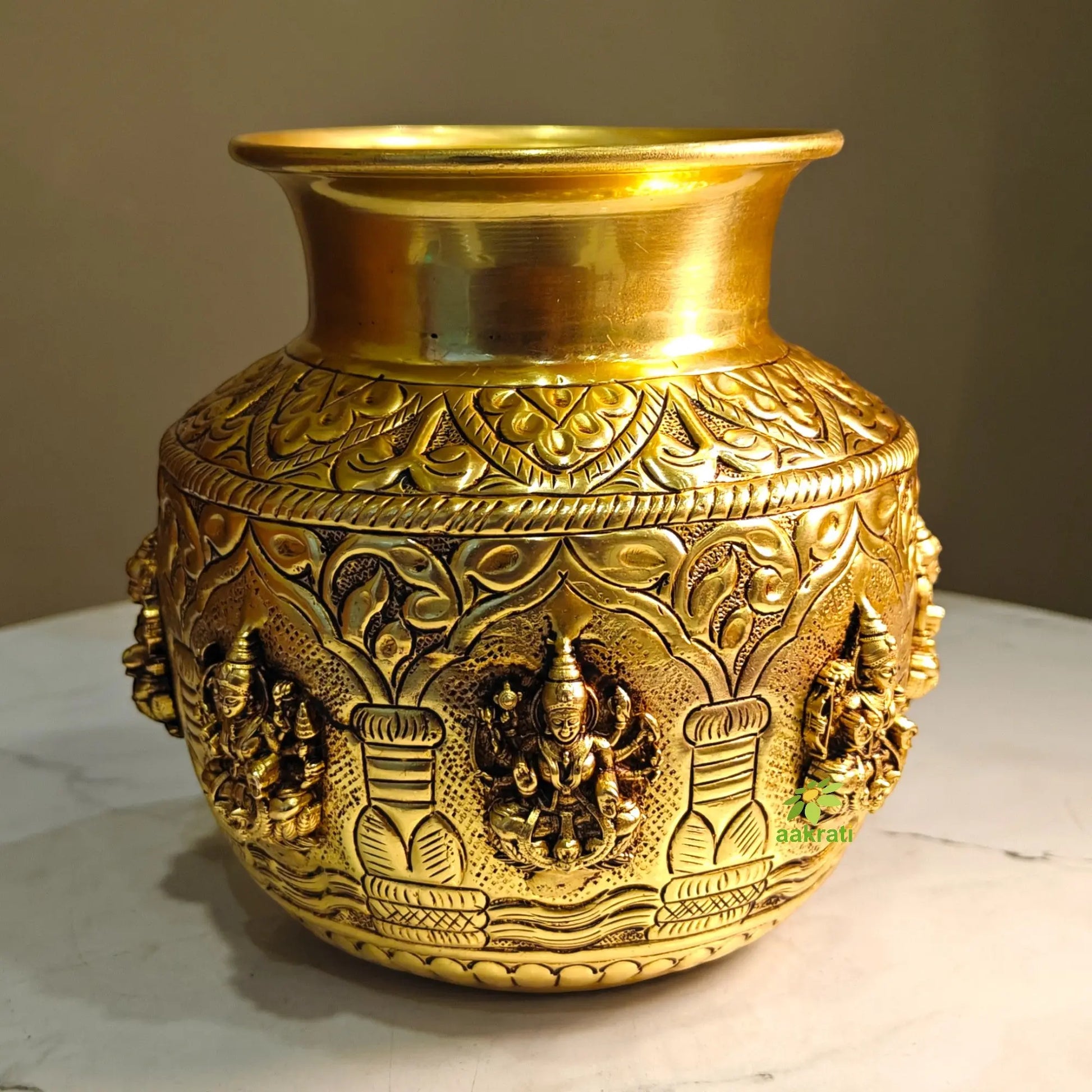 Brass Ashtalakshmi Kalash for Pooja | Auspicious Puja Kalash for Hindu Rituals | Brass Ashtalakshmi Kalash (Yellow, 5.5 Inches) Aakrati