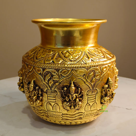 Brass Ashtalakshmi Kalash for Pooja | Auspicious Puja Kalash for Hindu Rituals | Brass Ashtalakshmi Kalash (Yellow, 5.5 Inches) Aakrati