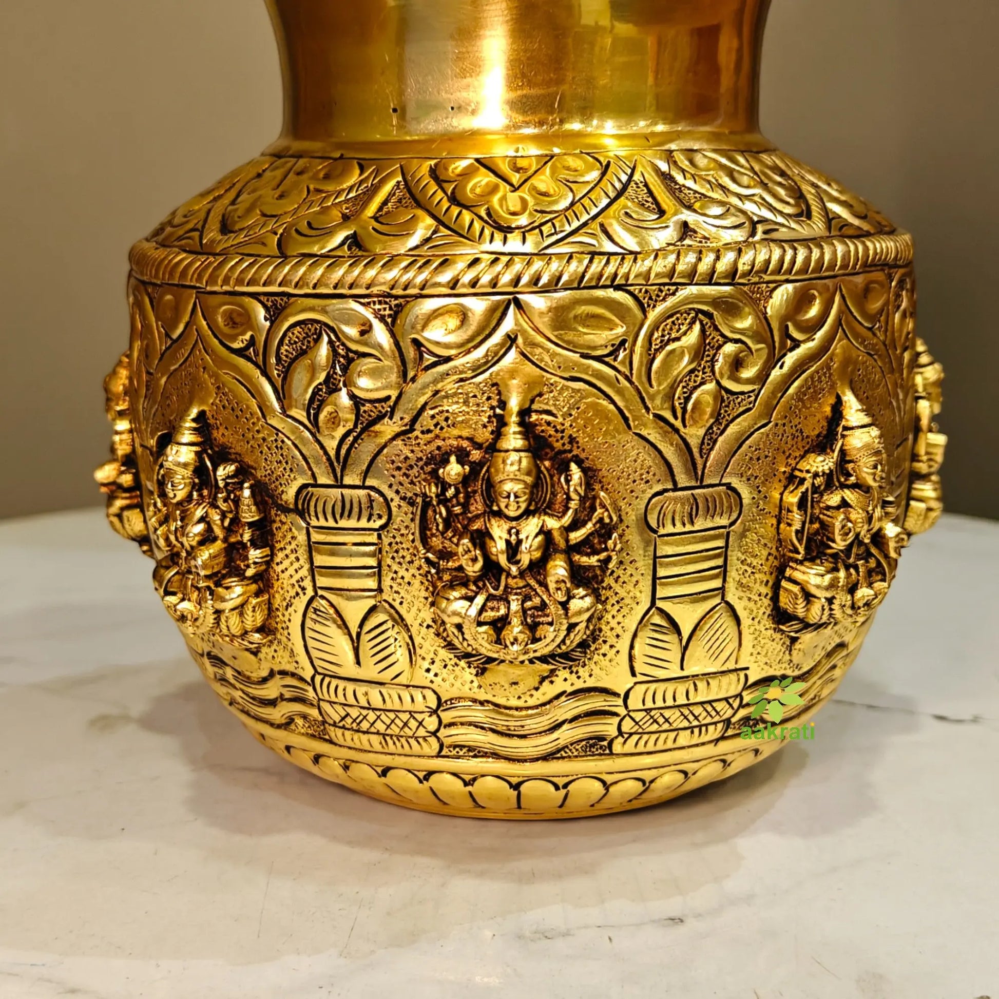 Brass Ashtalakshmi Kalash for Pooja | Auspicious Puja Kalash for Hindu Rituals | Brass Ashtalakshmi Kalash (Yellow, 5.5 Inches) Aakrati